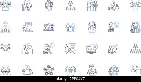 Sammlung von Symbolen für Zuordnungslinien. Unity, Collaboration, Partnership, Alliance, Membership, Community, Fellowship-Vektor und lineare Darstellung. Nerk Stock Vektor