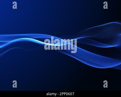3D-Darstellung eines abstrakten Hintergrunds mit fließenden Partikelwellen Stockfoto