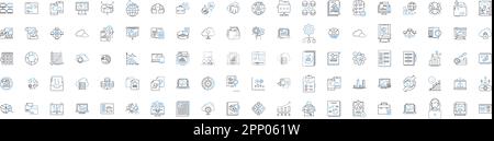 Sammlung von Liniensymbolen für Analysen und Insights. Daten, Metriken, Analyse, Trends, Visualisierung, Dashboards, Berichte, Vektor und lineare Darstellung Stock Vektor