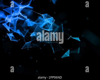 3D-Rendering eines Netzwerkkommunikationshintergrunds mit niedrigem Polyplexus-Design Stockfoto