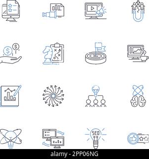 Symbolsammlung für die Aktionslinien. Strategie, Plan, Entscheidung, Ansatz, Lösung, Methodik, Prozedurvektor und lineare Darstellung. Pfad Stock Vektor