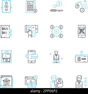 Marktsegmentierung - Lineare Symbole festgelegt. Demografie, Psychografie, Geografie, Verhalten, Alter, Einkommen, Gleichstellungslinienvektor und Konzeptzeichen Stock Vektor