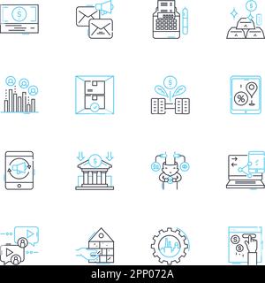 Lineare Symbole für das elektronische Zeitalter. Digitalisierung, Automatisierung, Robotik, Cybersicherheit, Internet, Wireless, Algorithmen Linienvektor und Konzeptzeichen Stock Vektor