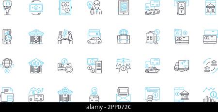 Lineare Symbolgruppe für Asset-Management. Portfolio, Investitionen, Allokation, Risiko, Diversifizierung, Leistung, Linienvektor und Konzeptzeichen Stock Vektor