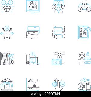 Lineare Symbole für den Handel festgelegt. Aktien, Devisen, Rohstoffe, Derivate, Handelsstrategien, Technische Analyse, grundlegende Analyse Linienvektor und Stock Vektor