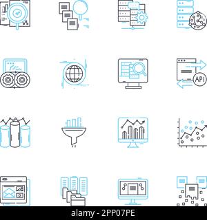 Lineare Symbole für die finanzpolitische Überwachung festgelegt. Budgetierung, Rechnungsprüfung, Buchhaltung, Nachverfolgung, Mein Management, Profitability, Transparency Line Vector und Concept Signs Stock Vektor