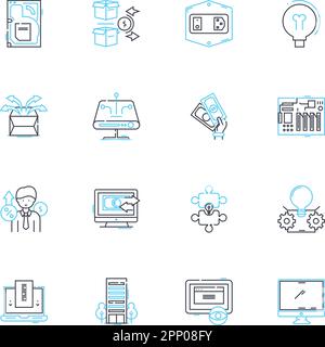 Lineare Symbole für webbasierte Marketplace-Sites. E-Commerce, Plattform, Transaktionen, Marktplatz, Gebote, Auktionen, Online-Linienvektor und Konzeptschilder Stock Vektor