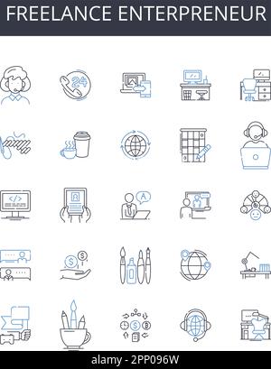 Freelance Enterpreneur Line Icons Kollektion. Einzelunternehmer, unabhängiger Auftragnehmer, Selbstständiger, Freiberufler, Nebenabnehmer, Digitale Nomade Stock Vektor