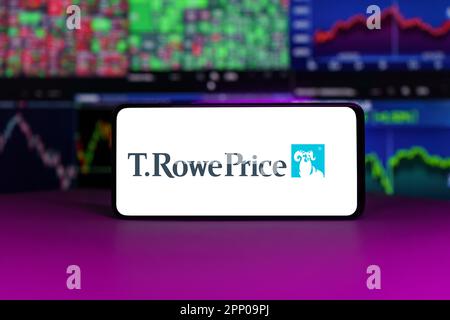 T. Rowe-Preis auf dem Aktienmarktindex vor dem Hintergrund von Aktienkurven Stockfoto