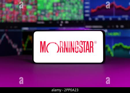 Morningstar auf dem Börsenindex vor dem Hintergrund von Börsenkurven Stockfoto