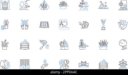 Botanical & Nature Line Icons Kollektion. Blüten, Blätter, Blüten, Stiel, Vine, Farn, Moss-Vektor und lineare Darstellung. Pinec, Seed, Sprout Umrissschilder Stock Vektor