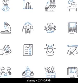 Sammlung von Liniensymbolen für tiefgreifende Studien. Tiefgreifend, intellektuell, nachforschend, überwältigend, cogitativ, Analytisch, intensiver Vektor und linear Stock Vektor