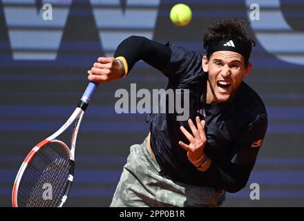 München, Deutschland. 21. April 2023. Tennis: ATP-Tour - München, Singles, Männer, Runde 16. Hüsler (Schweiz) - Thiem (Österreich). Dominic Thiem in Aktion. Kredit: Sven Hoppe/dpa/Alamy Live News Stockfoto