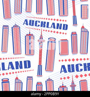 Vector Auckland Seamless Pattern, Hintergrund wiederholen mit Illustration der berühmten modernen auckland Stadtlandschaft auf weißem Hintergrund für Geschenkpapier, dez. Stock Vektor