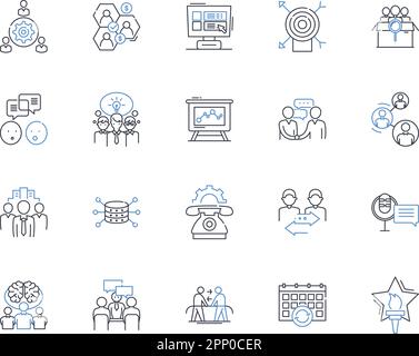 Kollektion der Liniensymbole für die Zusammenarbeit. Partnerschaft, Zusammenarbeit, Allianz, Assoziation, Synergie, Unity, Integrationsvektor und lineare Darstellung Stock Vektor