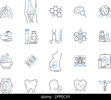 Symbolsammlung für Ernährungstherapie-Linien. Ernährung, Therapie, Gesundheit, Wellness, Ernährung, Nährstoffe, Supplemente Vektor und lineare Darstellung Stock Vektor