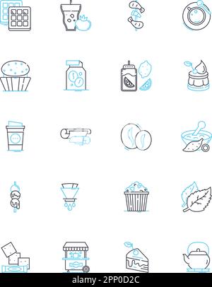 Nachhaltige Landwirtschaft – lineare Symbole gesetzt. Ökologisch, Regenerativ, Agroforst, Permakultur, Kompostierung, Hydrokultur, Vektor der Erntegutdrehungslinie und Stock Vektor