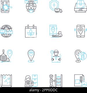 Lineare Symbole für Versanddienste festgelegt. Logistik, Lieferung, Versand, Verpackung, Transport, Verteilungs-, Lagerlinienvektor- und Konzeptzeichen Stock Vektor