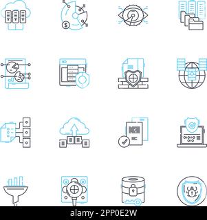 Lineare Symbole für umfangreiche Analysen. Big Data, Analysen, Erkenntnisse, Interpretation, Vorhersage, Modellierung, Integration Linienvektor und Konzeptzeichen Stock Vektor
