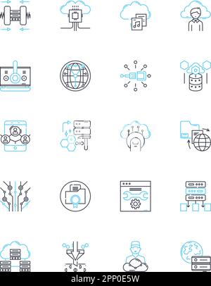 Lineare Symbole für Datenverschlüsselung festgelegt. Sicherheit, Kryptografie, Vertraulichkeit, Schutz, Datenschutz, Entschlüsselung, Cipher-Linienvektor und Konzeptzeichen. Schlüssel Stock Vektor