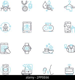 Lineare Symbole für Kundenbeziehungen festgelegt. Vertrauen, Kommunikation, Zufriedenheit, Service, Beziehung, Loyalität, Verständnis von Linienvektoren und Konzeptzeichen Stock Vektor