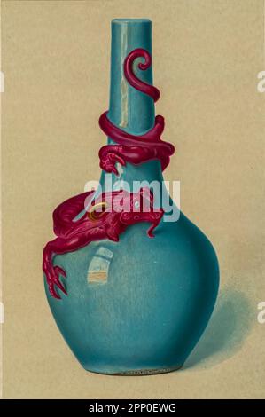 Ch'ien-Lung Vase mit Ruby-Drachen-Blumenvase (Hua P'ing), 10,5 cm hoch, aus massivem, Flaschenform, mit einem leicht verjüngenden Hals, umhüllt in den Falten eines Drachen, der in einem auffälligen Relief mit Öffnungen modelliert wurde. Aus dem Buch " ORIENTAL CERAMIC ART COLLECTION OF William Thompson Walters ", veröffentlicht 1897 Stockfoto