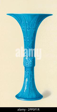 GEÄTZTE TÜRKISFARBENE BECHERVASE (Hua Ku) in schlanker, anmutiger Form von Ch'ien-lung (I736-1795) aus dem Buch " ORIENTAL CERAMIC ART COLLECTION OF William Thompson Walters ", veröffentlicht 1897 Stockfoto