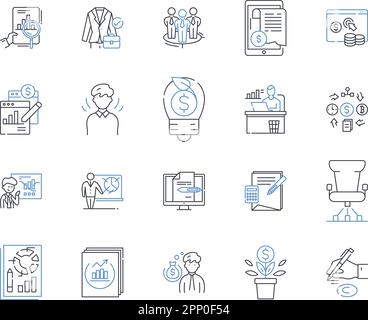 Liniensymbole für Predictive Modeling. Prognosen, Analysen, Algorithmen, Maschinelles Lernen, Prognosen, Modellierung, Analysenvektor und linear Stock Vektor