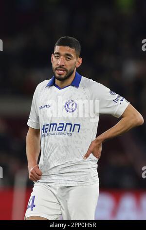 Stratford, London, Großbritannien. 20. April 2023. Tarik Tissoudali von KAA Gent während des Viertelfinalspiels der UEFA Europa Conference League zwischen West Ham United und KAA Genk im London Stadium, Stratford, am Donnerstag, den 20. April 2023. (Foto: Tom West | MI News) Guthaben: MI News & Sport /Alamy Live News Stockfoto