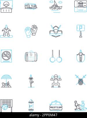 Linearer Symbolsatz für Diät-Lifestyle. Sauber, Ausgewogen, Organisch, Intermittierend, Vegetarisch, Vegane, mediterrane Linienvektor- und Konzeptzeichen. Kohlenhydratarm Stock Vektor