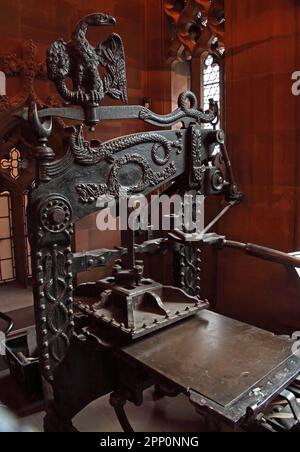 Historic Columbian Gutenberg Printing Press, John Rylands Research Institute and Library, 150 Deansgate, Manchester, England, Großbritannien, M3 3EH Stockfoto