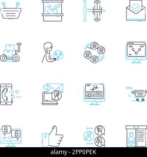 Lineare Symbole für die Datenrecherche. Analyse, Analysen, Big Data, Geschäft, Sammlung, Berechnung, Computerlinienvektor und Konzeptzeichen. Daten Stock Vektor