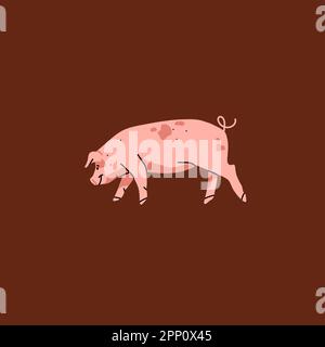 Handgezeichnete abstrakte Vektor-Clipart-Illustrationskollektion mit pinkfarbenem, niedlichem, stilisierten Schweinemalent. Trendiges, modernes Designkonzept. Vektor-Cartoon Stock Vektor