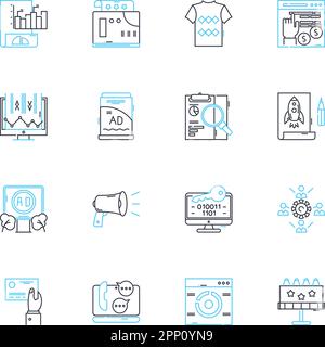 E-Commerce-Geschäft - Lineare Symbole. Online, Einkaufen, Verkaufen, Handel, Einzelhandel, Marketplace, Digital Line Vector und Concept Signs. Plattform, Shop Stock Vektor