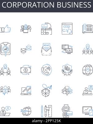 Symbolsammlung für Geschäftsbereiche des Unternehmens. Partnerschaftsunternehmen, Unternehmen, Unternehmen, Niederlassungsorganisation, Institution Stock Vektor