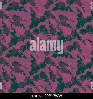 Nahtlos gemusterte rosa Silhouetten aus Freesia-Blüten, schöner Straußzweig. Zeichnung für den Druck auf Stoff, Tapete, Geschenkpapier, Textil d Stockfoto