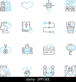 Linearsymbole der Alliierten Parteien festgelegt. Einheit, Zusammenarbeit, Koalition, Partnerschaft, Freundschaft, Synergie, Allianzlinienvektor und Konzeptzeichen. Bindung Stock Vektor