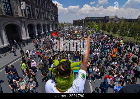 Nicht exklusiv: 20. April 2023 Toluca , Mexiko : Tausende von Jugendlichen und Erwachsenen gingen auf die Straßen der Stadt, wo sie an den 5 teilnahmen Stockfoto