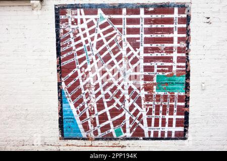 Karte von Greenwich Village an der Wand in der West 10. Street, New York City, NY, USA Stockfoto