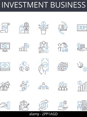 Symbolsammlung für den Geschäftsbereich „Investitionen“. Finanzbranche, Handelsmarkt, Wirtschaftssektor, Kapitalunternehmen, freiwilliger Handel, Finanztätigkeit, Bankwesen Stock Vektor