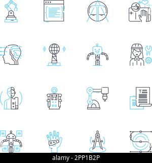 Lineare Symbole für Rapid-Technologie. Automatisierung, Effizienz, Rationalisierung, Innovation, Fortschritt, Geschwindigkeit, Modernisierung von Linienvektoren und Konzeptschildern Stock Vektor