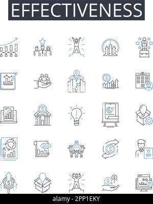Symbolsammlung für Effectiveness Line. Effizienz, Produktivität, Leistungsfähigkeit, Leistungsfähigkeit, Leistung, Einflussvermögen, Eignungsvektor und linear Stock Vektor