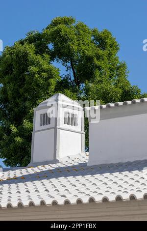 Traditioneller portugiesischer Schornstein über einem blauen Himmel. Stockfoto