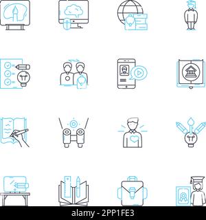 Lineare Symbole für digitale Klassen festgelegt. Online-Lernen, E-Learning, Webinar, virtuelle Kurse, Fernunterricht, Online-Bildung, Cyberclass-Line-Vektor Stock Vektor