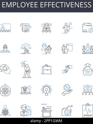 Symbolzusammenstellung für Mitarbeitereffektivität. Teamproduktivität, effizientes Management, Mitarbeiterkapazität, Ressourcenauslastung, Betriebseffizienz Stock Vektor