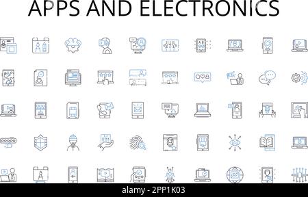 Symbolsammlung für Apps und Elektronik. Verfolgen, Suchen, Erkunden, Entdecken, Suchen, Jagd, Sondenvektor und lineare Darstellung. Untersuchen, Erfragen Stock Vektor