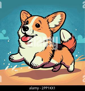 Realistischer Corgi-Hund, der auf dem Gras läuft - Vektordarstellung Stock Vektor