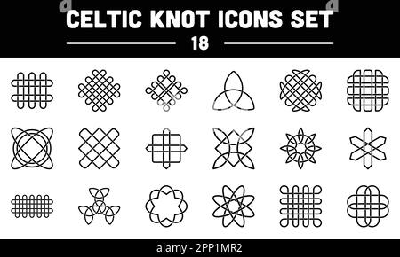 Black Line Art Illustration des keltischen Knotens 18-Symbolsatzes. Stock Vektor