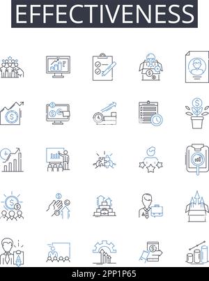Symbolsammlung für Effectiveness Line. Effizienz, Produktivität, Leistungsfähigkeit, Leistungsfähigkeit, Leistung, Einflussvermögen, Eignungsvektor und linear Stock Vektor