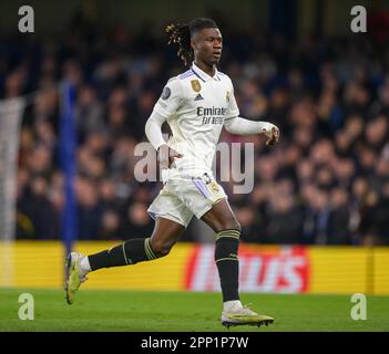 London, Großbritannien. 18. April 2023. 18. April 2023 - Chelsea gegen Real Madrid - UEFA Champions League - Stamford Bridge Real Madrids Eduardo Camavinga während des Champions League-Spiels auf der Stamford Bridge, London. Bildkredit: Mark Pain/Alamy Live News Stockfoto